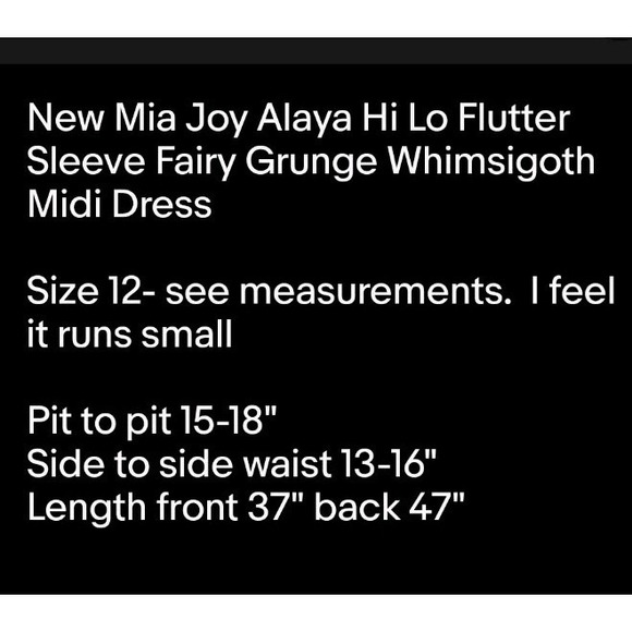 New Mia Joy Alaya Hi Lo Flutter Sleeve Fairy Grunge Whimsigoth Midi Dress 12/S - Picture 9 of 9